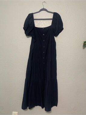 Time and Tru Navy Square-Neck Puff Sleeve Maxi Dress